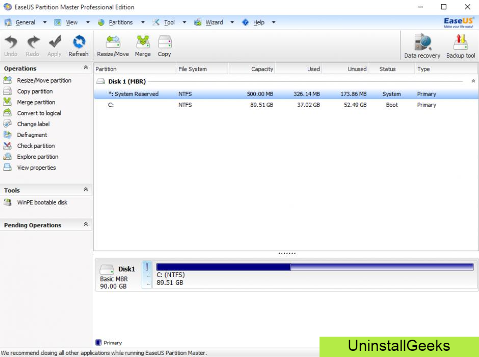 Uninstall Easeus Partition Master