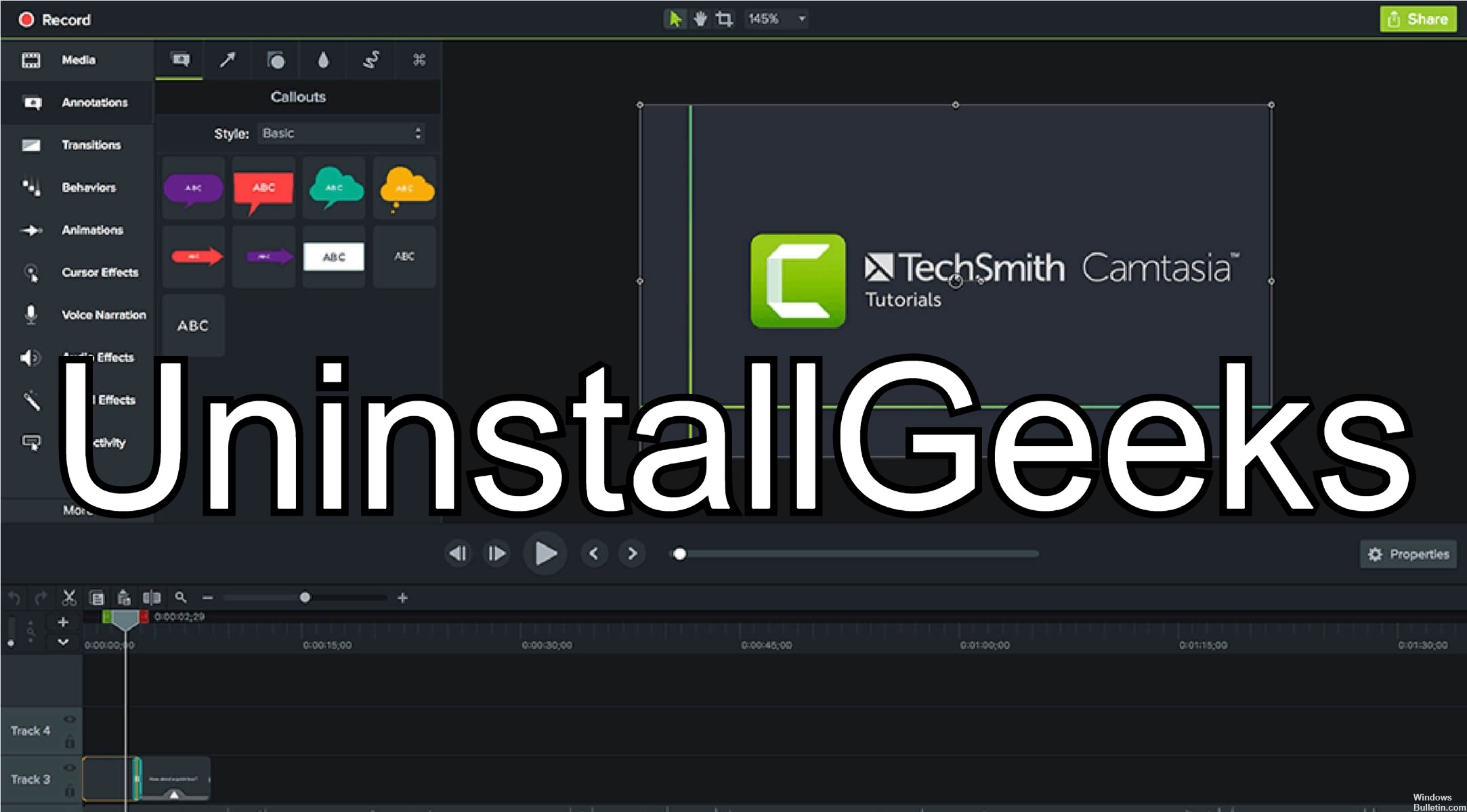 uninstall camtasia Studio 9