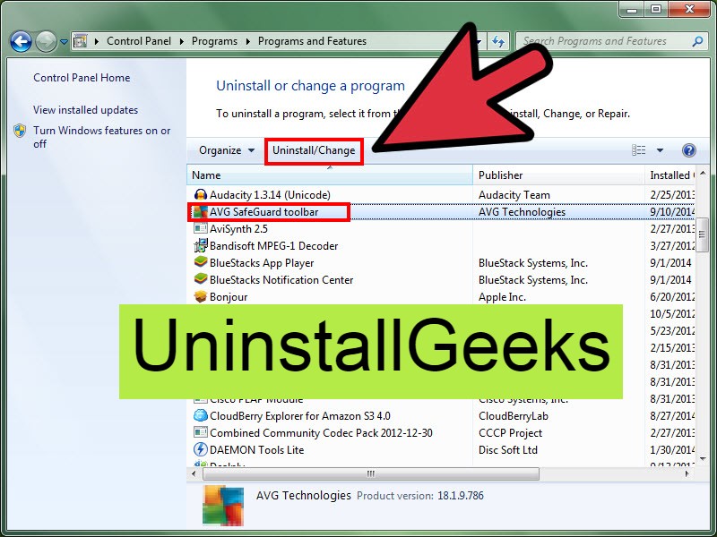 uninstall avg toolbar