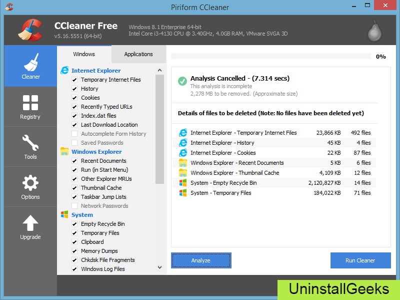 Uninstall CCleaner