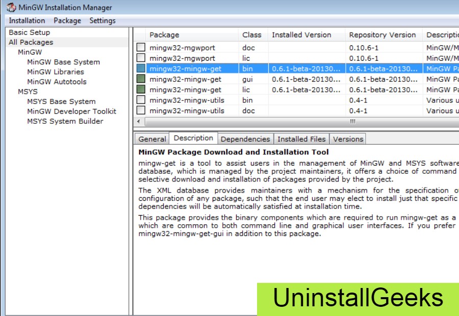 uninstall mingw uninstall mingw
