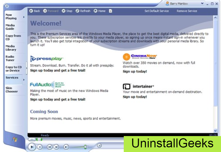 Uninstall Windows Media Player 9
