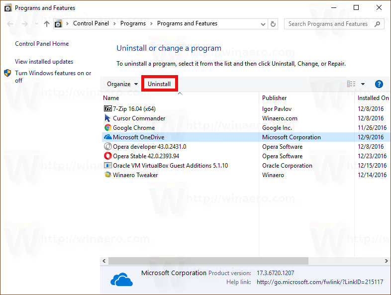 uninstall onedrive