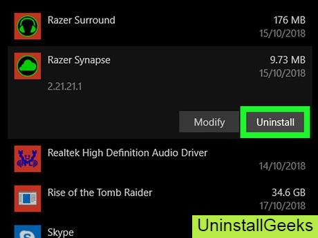 uninstall razer synapse