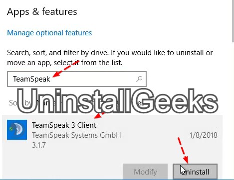 uninstall teamspeak