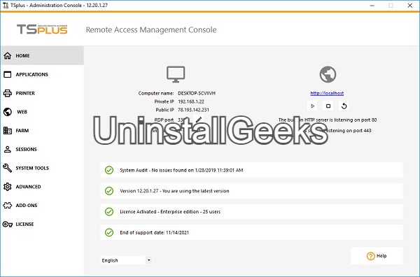Uninstall TSplus Enterprise Edition